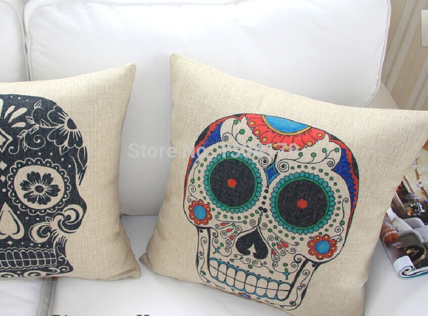 2pcs/lot 2014 new printing cushion cover watercolor skull headdress pillow cover sofa cover decorative pillows