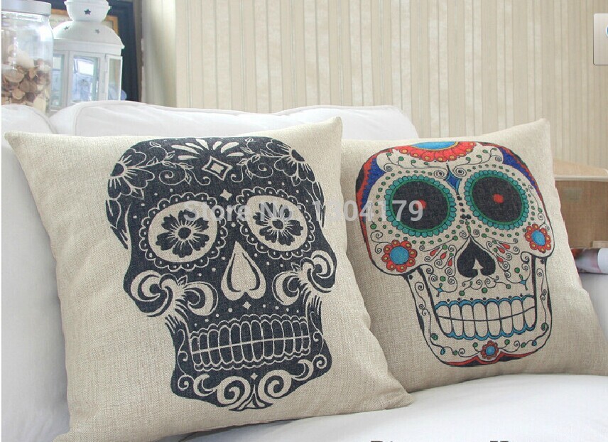 2pcs/lot 2014 new printing cushion cover watercolor skull headdress pillow cover sofa cover decorative pillows