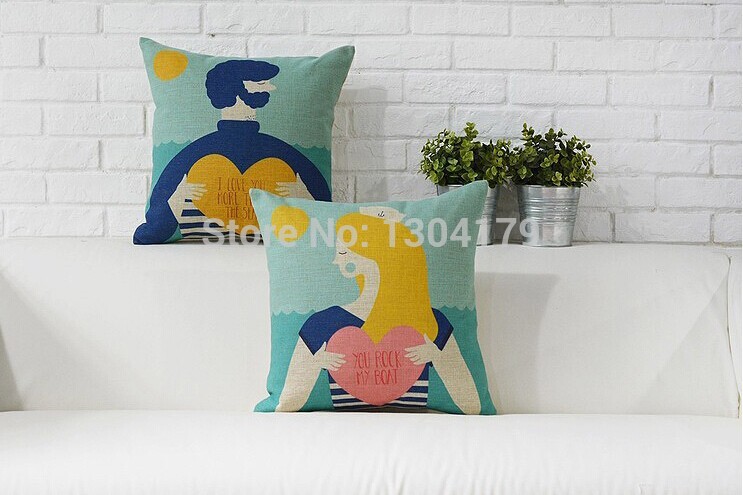 2pcs/lot love couple lovers thick cotton linen cushion linen pillow cover pillow cushions sofa car cushions linen pillow