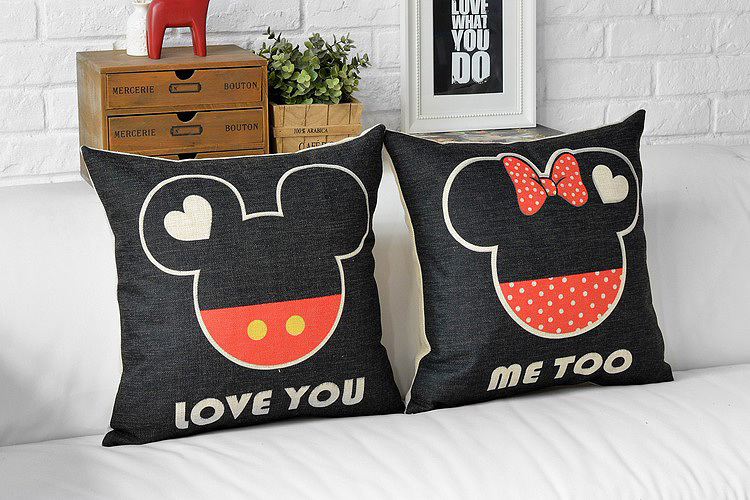 2pcs/set cartoon 45x45cm cushion cover mickey minnie mouse printed embroidery canvas throw pillowcase square pillow covers