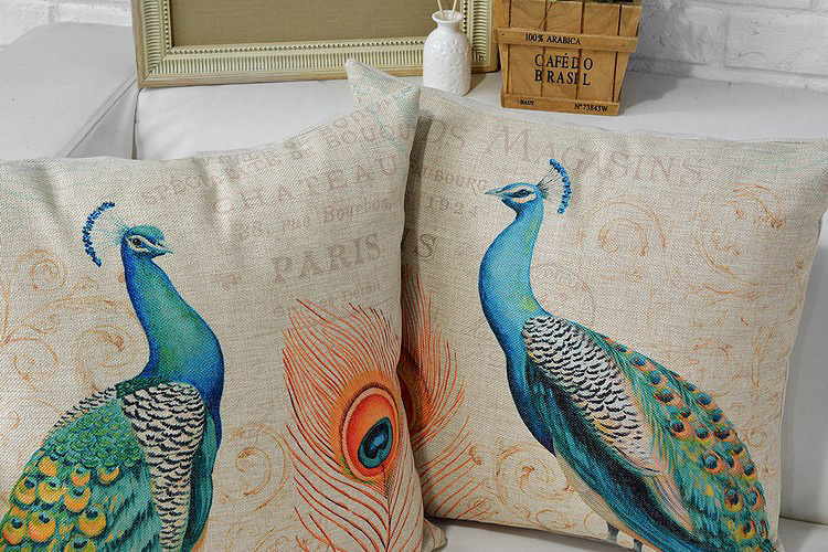 2pcslot brand cotton linen blend peafowl peacock feathers cushion car pillow shell home car decor 18'' * 18'' 45cm * 45cm