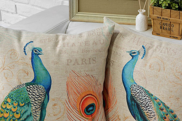 2pcslot brand cotton linen blend peafowl peacock feathers cushion car pillow shell home car decor 18'' * 18'' 45cm * 45cm