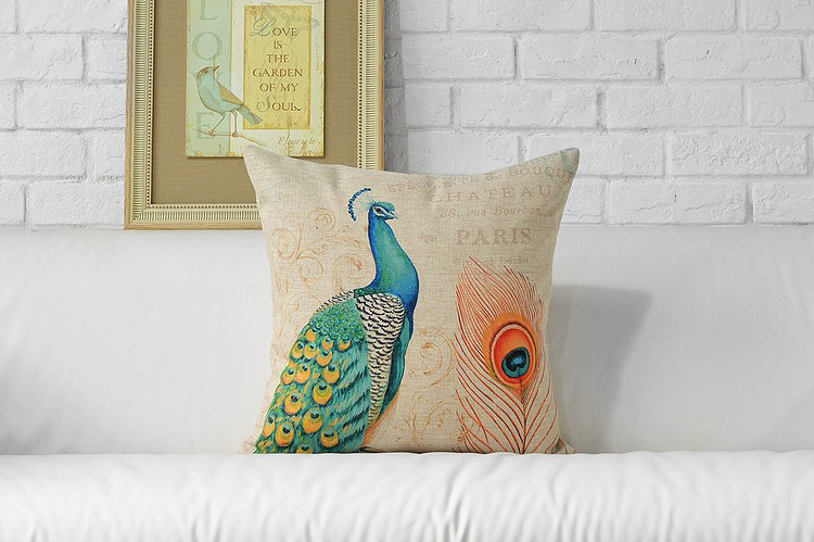 2pcslot brand cotton linen blend peafowl peacock feathers cushion car pillow shell home car decor 18'' * 18'' 45cm * 45cm