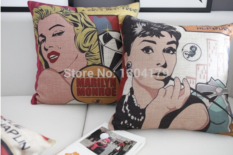 3pcs whole moden linen cotton pillow cover cushion cover marilyn monroe pillow case 18" grey cw