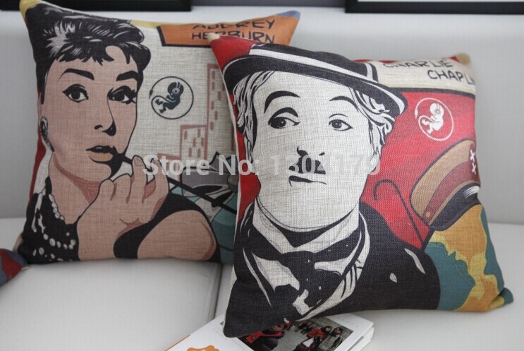 3pcs whole moden linen cotton pillow cover cushion cover marilyn monroe pillow case 18" grey cw