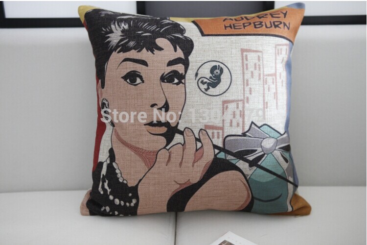 3pcs whole moden linen cotton pillow cover cushion cover marilyn monroe pillow case 18" grey cw