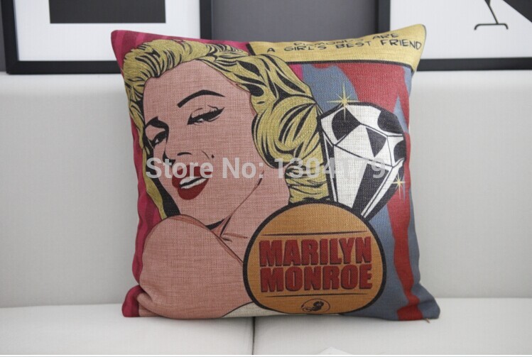 3pcs whole moden linen cotton pillow cover cushion cover marilyn monroe pillow case 18" grey cw