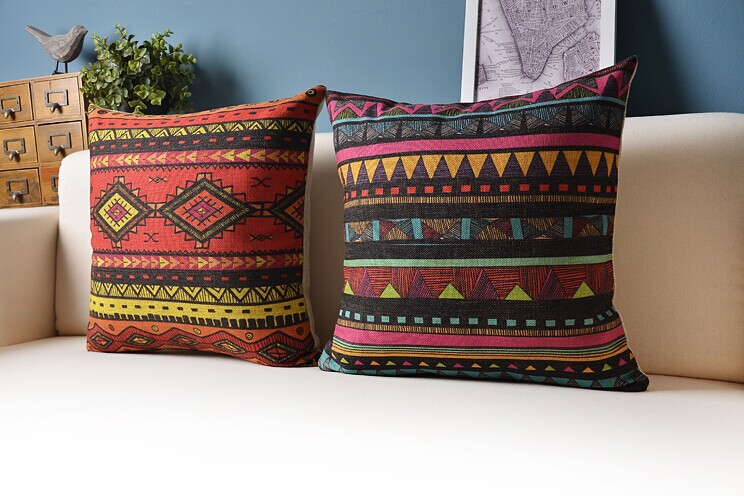 45x45cm cushion cover bohemia strips pillow cover good quality cotton linen pillow case gift sofa cushion cover 3pcs/lot