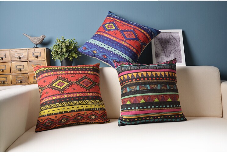 45x45cm cushion cover bohemia strips pillow cover good quality cotton linen pillow case gift sofa cushion cover 3pcs/lot