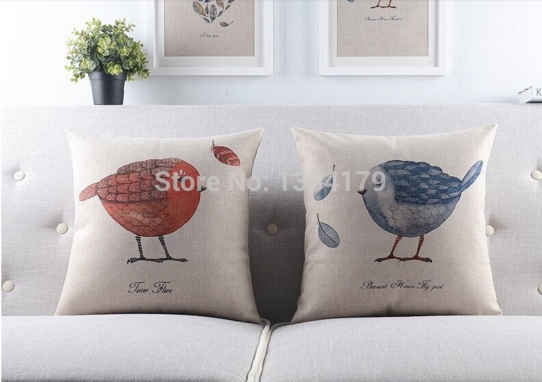 4pcs birds -cotton&linen throw pillow/cushion cover for sofa/couch/car/office/home decor pillowcase 18"