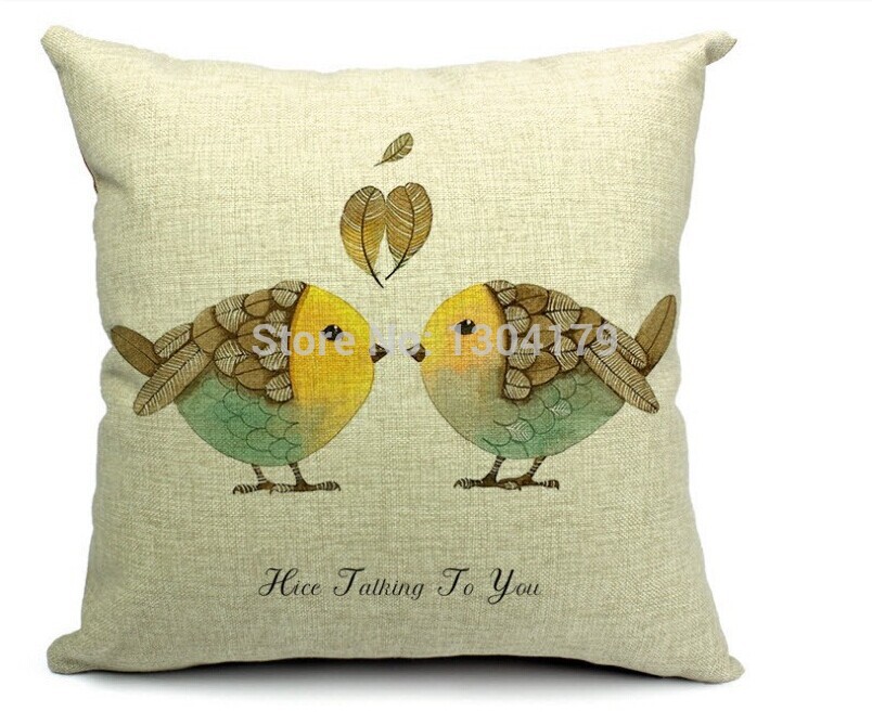 4pcs birds -cotton&linen throw pillow/cushion cover for sofa/couch/car/office/home decor pillowcase 18