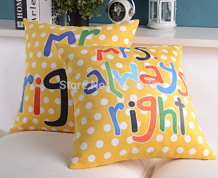 4pcs/lot creative mr&mrs always right wedding style home bedding sofa cushion cover pillow case whole