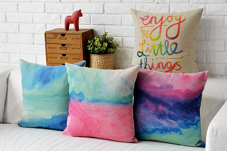 4pcs new 2015 creative retro watercolor words pillow cushion cover linen pillowcases home decoration sofa cushions 45*45cm