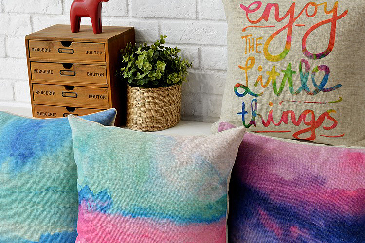 4pcs new 2015 creative retro watercolor words pillow cushion cover linen pillowcases home decoration sofa cushions 45*45cm