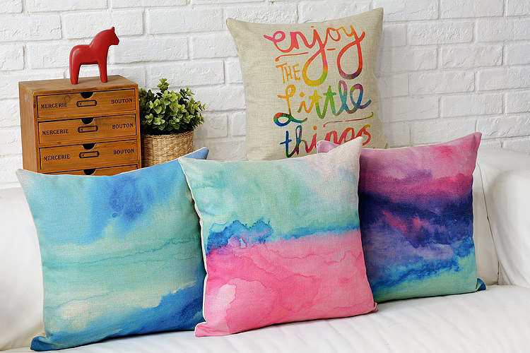 4pcs new 2015 creative retro watercolor words pillow cushion cover linen pillowcases home decoration sofa cushions 45*45cm