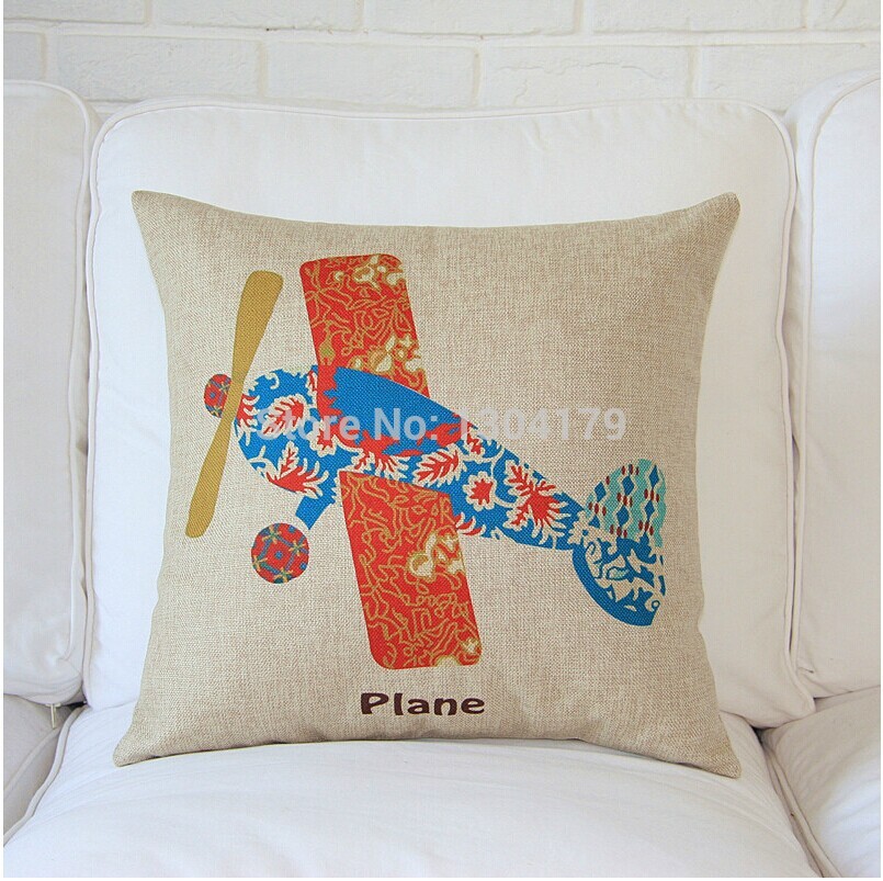 4pcs new arrived linen plain&train&balloon car pillow cover bedding sofa cushion cover pillow case whole