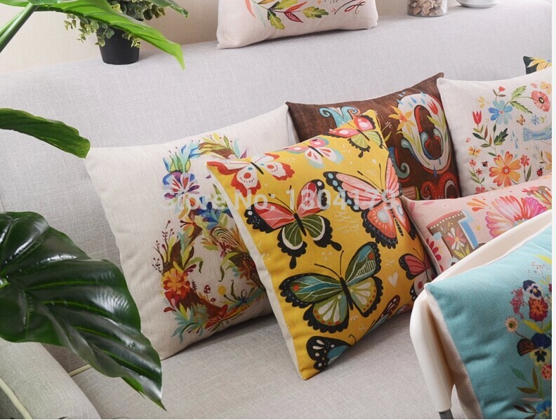 4pcs painting style cushions stars and flower pillowcase cotton linen decorative pillow covers sofa cushion cover