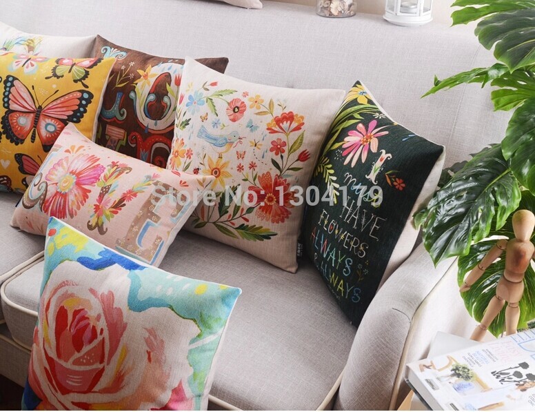 4pcs painting style cushions stars and flower pillowcase cotton linen decorative pillow covers sofa cushion cover