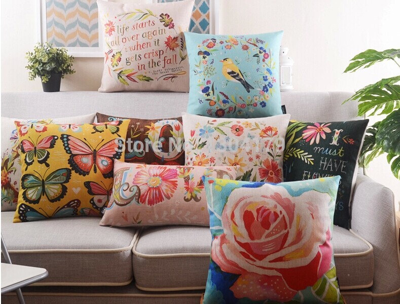 4pcs painting style cushions stars and flower pillowcase cotton linen decorative pillow covers sofa cushion cover