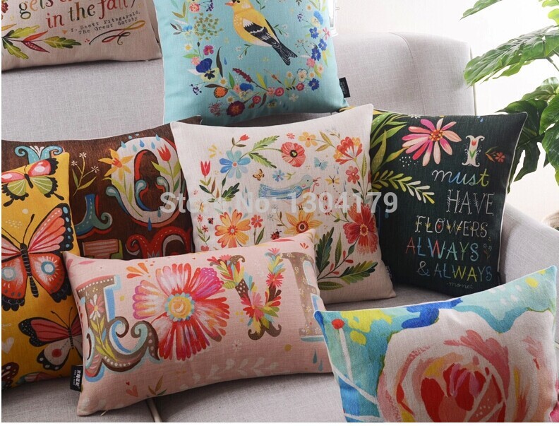 4pcs painting style cushions stars and flower pillowcase cotton linen decorative pillow covers sofa cushion cover