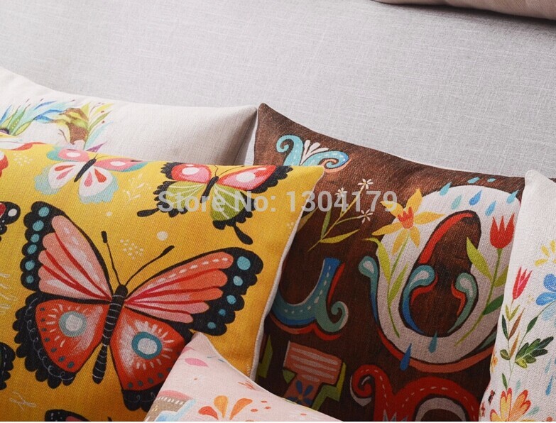 4pcs painting style cushions stars and flower pillowcase cotton linen decorative pillow covers sofa cushion cover