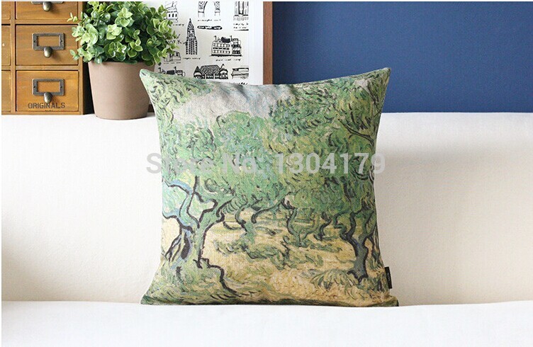 4pcs painting style cushions stars and flowers pillowcase cotton linen decorative pillow covers sofa cushion cover van gogh