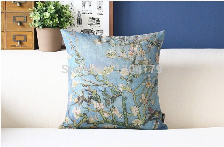 4pcs painting style cushions stars and flowers pillowcase cotton linen decorative pillow covers sofa cushion cover van gogh