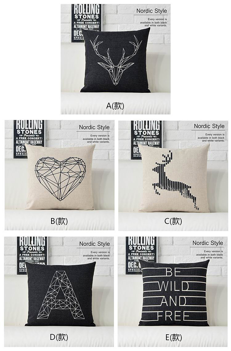 5pcs nordic style home pillows cutom cushion black and white geometric deer elk cushions linen cotton pillow case 45x45cm