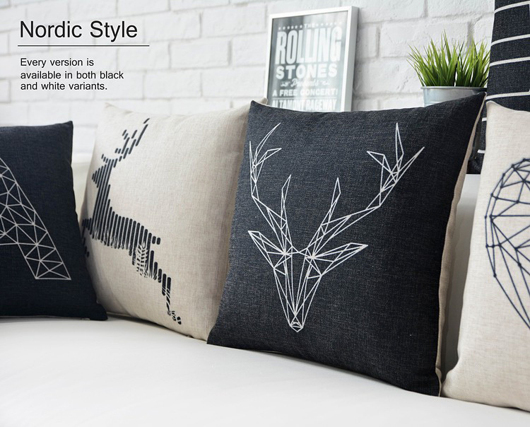 5pcs nordic style home pillows cutom cushion black and white geometric deer elk cushions linen cotton pillow case 45x45cm