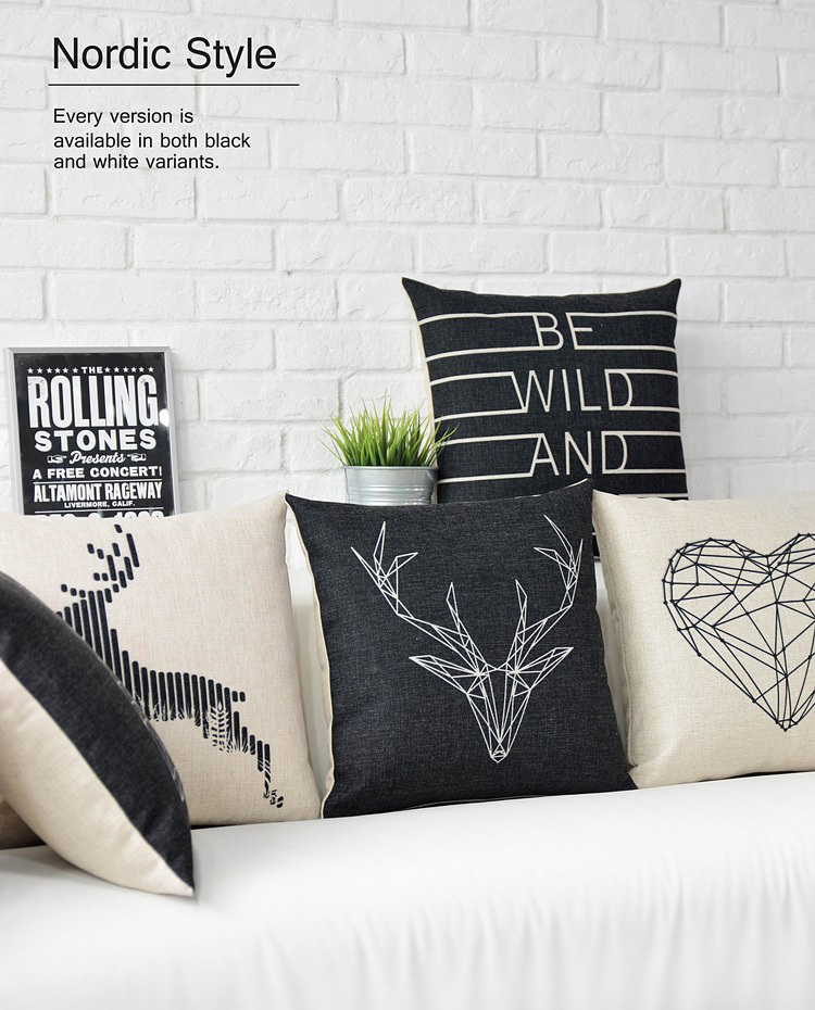 5pcs nordic style home pillows cutom cushion black and white geometric deer elk cushions linen cotton pillow case 45x45cm