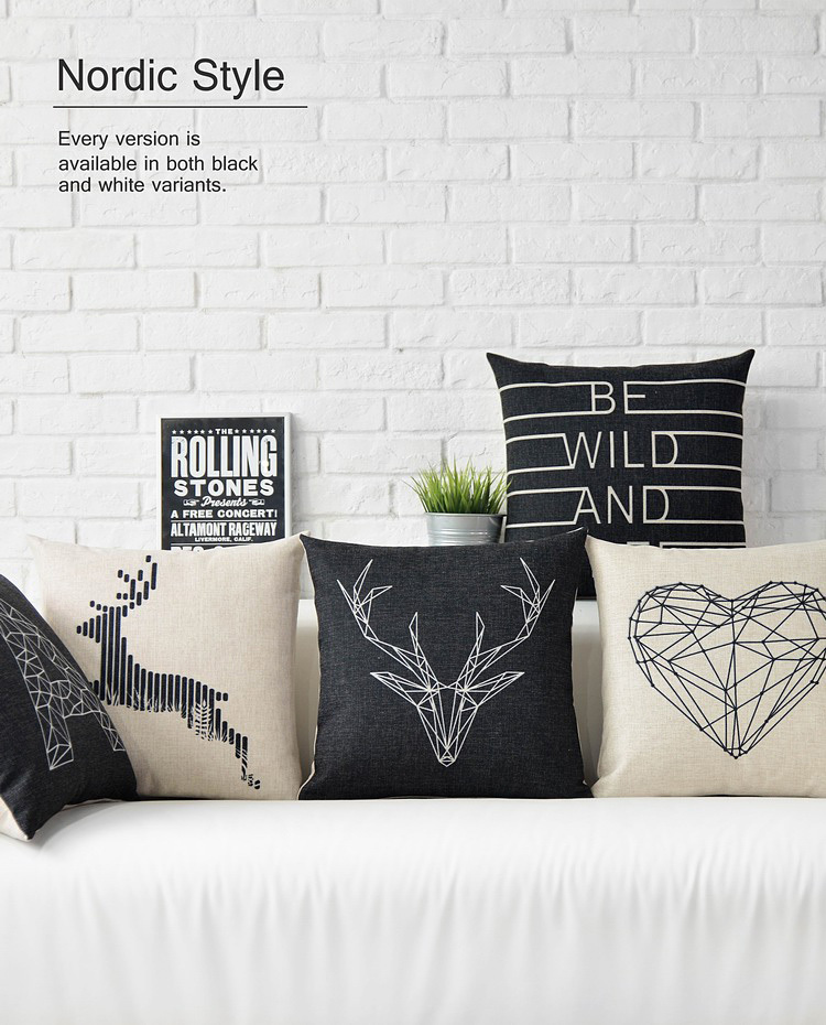 5pcs nordic style home pillows cutom cushion black and white geometric deer elk cushions linen cotton pillow case 45x45cm