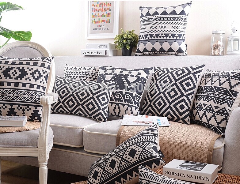 7pcs black and white geometric cushion cover chevron pillow cover linen sofa cover decoration pillow throw