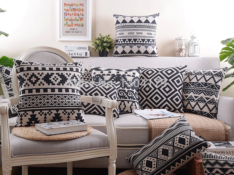 7pcs black and white geometric cushion cover chevron pillow cover linen sofa cover decoration pillow throw