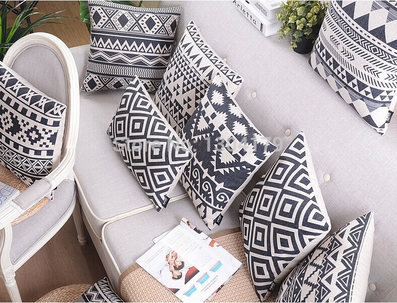 7pcs black and white geometric cushion cover chevron pillow cover linen sofa cover decoration pillow throw