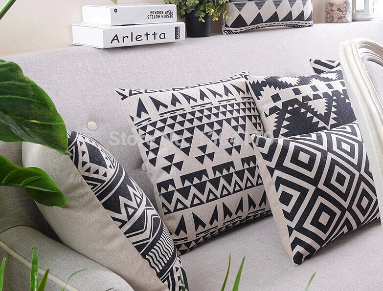 7pcs black and white geometric cushion cover chevron pillow cover linen sofa cover decoration pillow throw