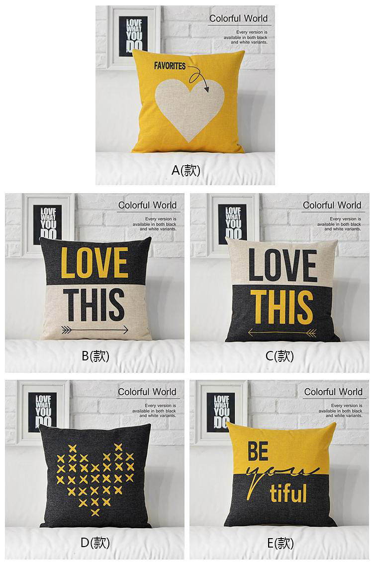 black and yellow home decor cotton linen decorative throw pillow cushion proverb words square 18" pillow case