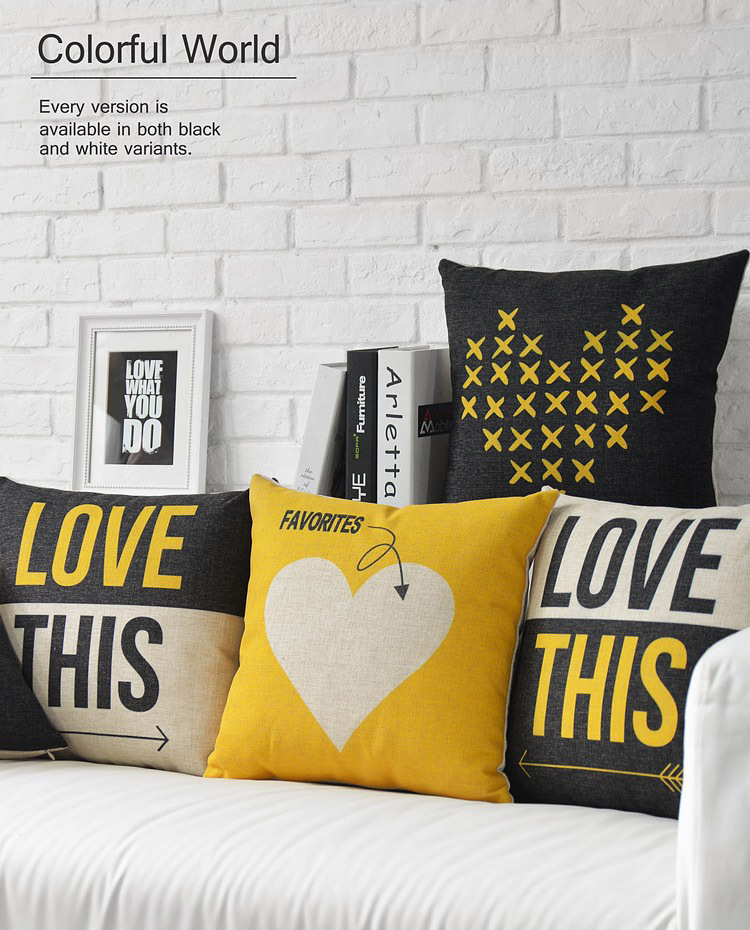 black and yellow home decor cotton linen decorative throw pillow cushion proverb words square 18" pillow case