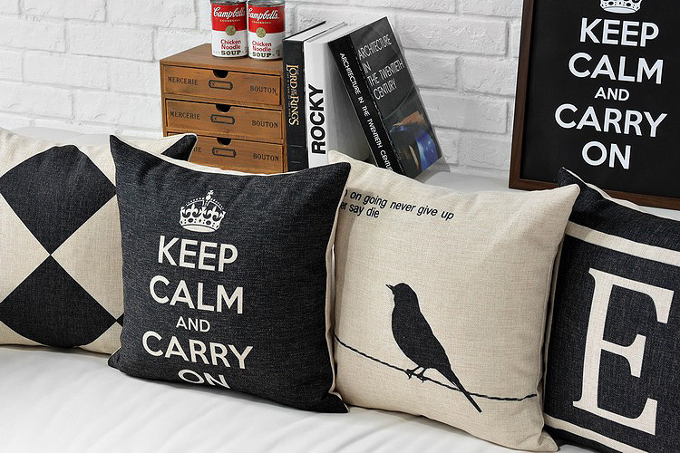 black birds branch pillow case decor cushion 18" square cotton linen home decoration