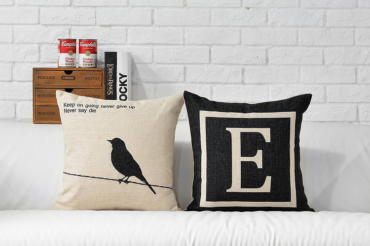 black birds branch pillow case decor cushion 18" square cotton linen home decoration