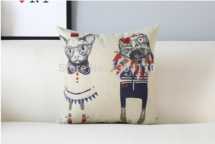 cartoon fresh animals cat and monkey owl baboon cotton cushion cover pillow case cover office home decor sofa cushions 45cm*45cm