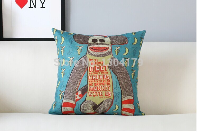 cartoon fresh animals cat and monkey owl baboon cotton cushion cover pillow case cover office home decor sofa cushions 45cm*45cm