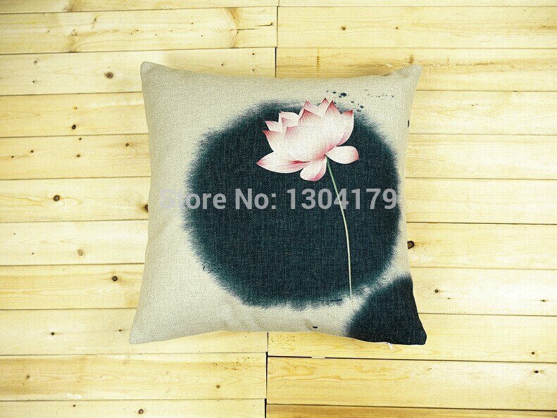 chinese traditional ink cushion pillow cover 2pcs lotus linen cotton sofa cover pillows decorate whole!