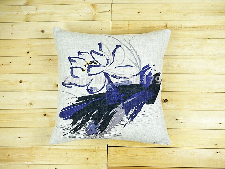 chinese traditional ink cushion pillow cover 2pcs lotus linen cotton sofa cover pillows decorate whole!