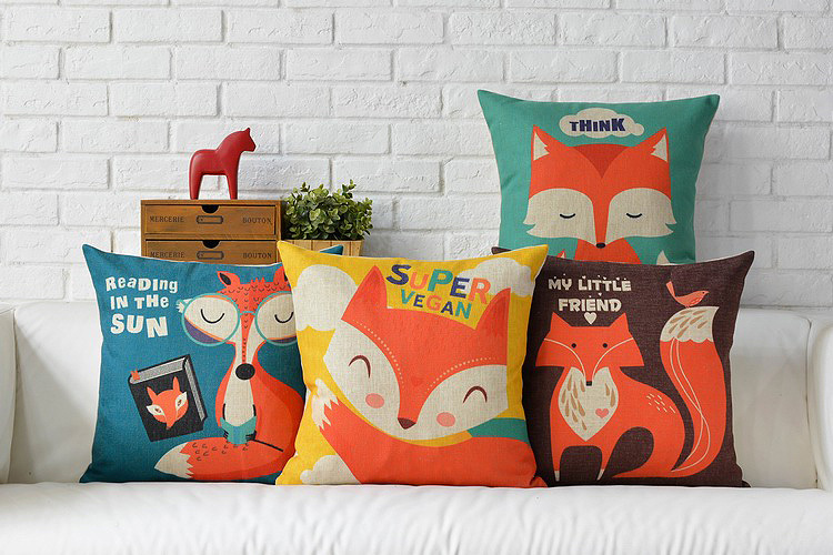 christmas gift forest mushrooms owl fox hedgehog flower cat fish pattern linen cushion cover throw pillow case