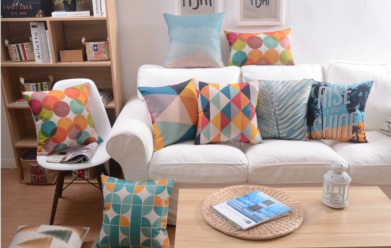 colorful abstract geometric cushion chevron throw pillow poka dot linen sofa cover decoration pillow throw