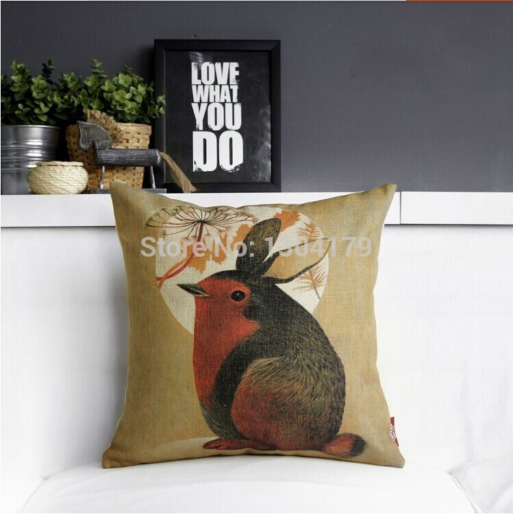 colorful retro linen cotton pillow cases creative sofa animal rabbit cushions cover car office nap cushion 45*45cm