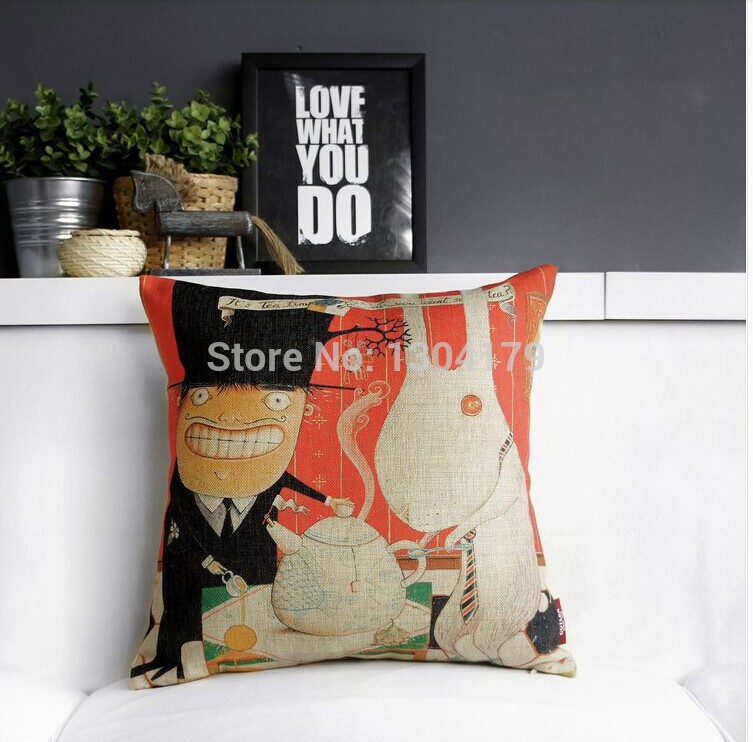 colorful retro linen cotton pillow cases creative sofa animal rabbit cushions cover car office nap cushion 45*45cm