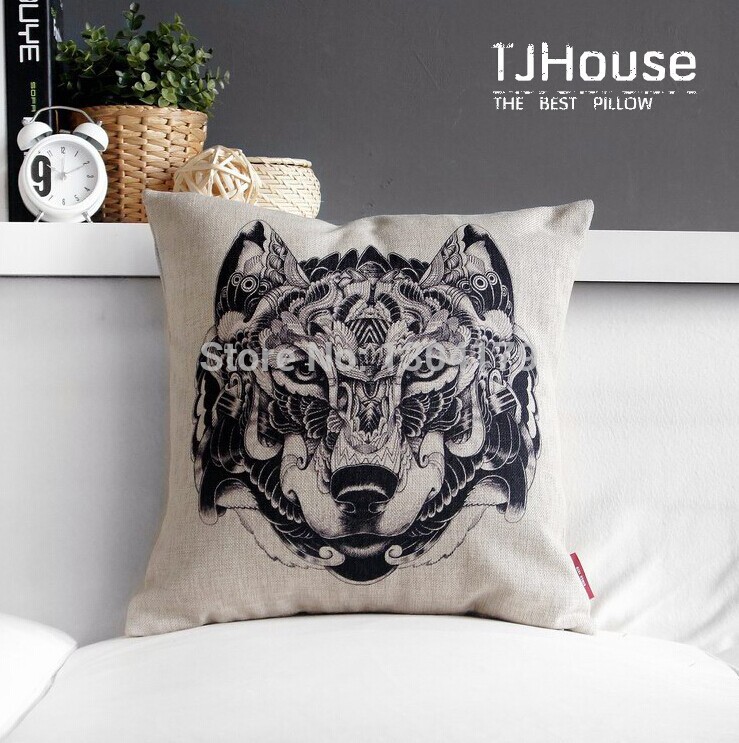 cool retro black totem tiger wolf bull beast pattern cushion cover home car bar cafe decorative throw pillow case