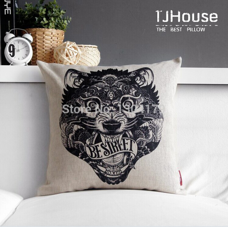 cool retro black totem tiger wolf bull beast pattern cushion cover home car bar cafe decorative throw pillow case