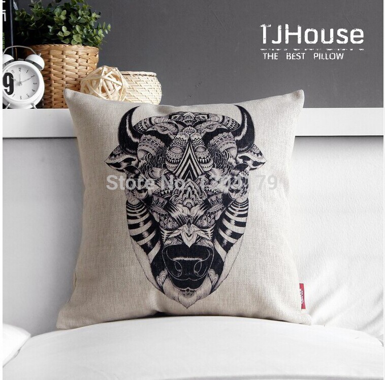 cool retro black totem tiger wolf bull beast pattern cushion cover home car bar cafe decorative throw pillow case